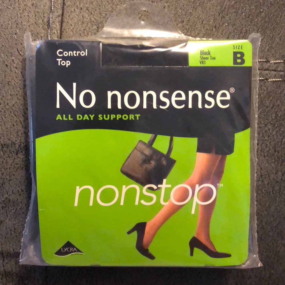No Nonsense Pantyhose Women's Size B Black All Day Support Control Top Sheer Toe
